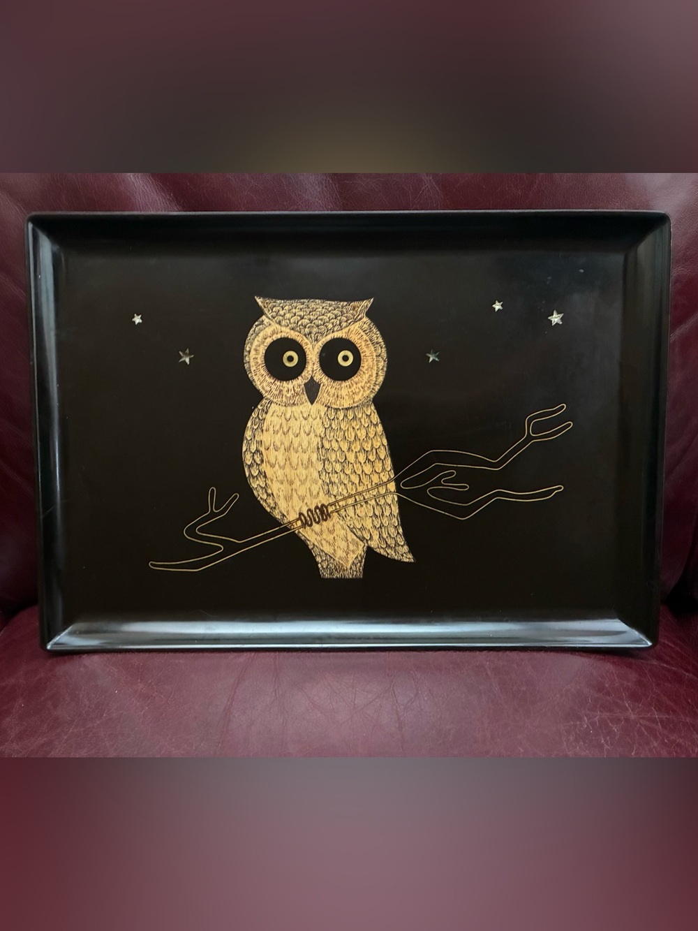 Vintage Couroc Monterey Owl Black Inlay Mid Century MCM Retro Bar Serving Tray